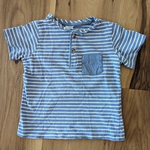H&M Baby Size 12-18M Striped Henley Short Sleeve Shirt Blue White Pocket Buttons